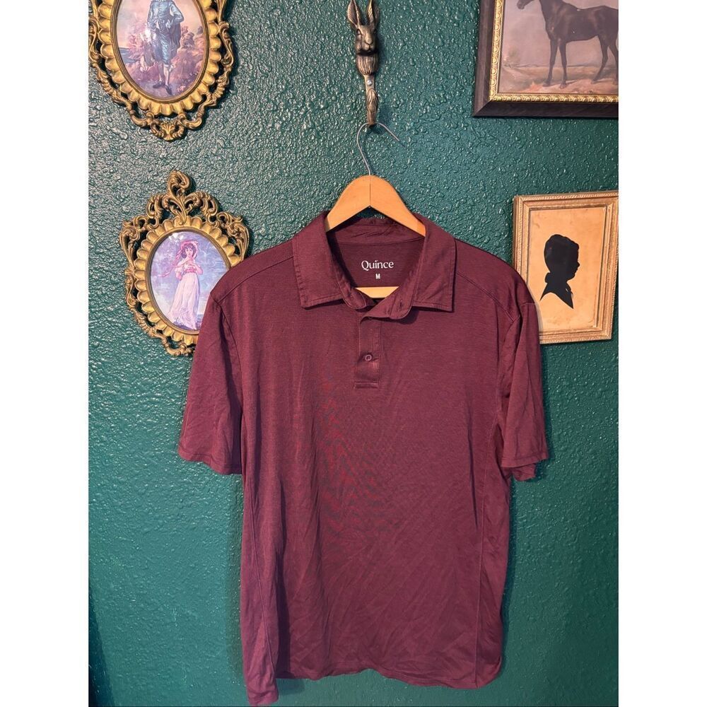 Quince Polo Shirt Mens Medium Dark Red Short Sleeve 2 Button Performance Golf